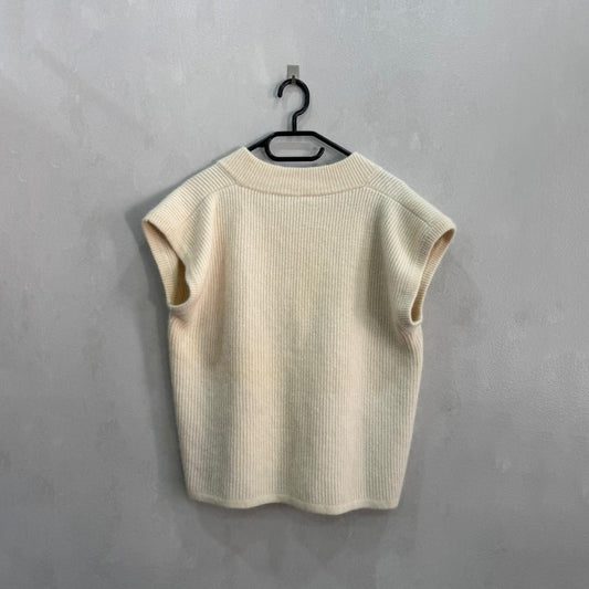 Colete tricot bege em V profundo – Tamanho M