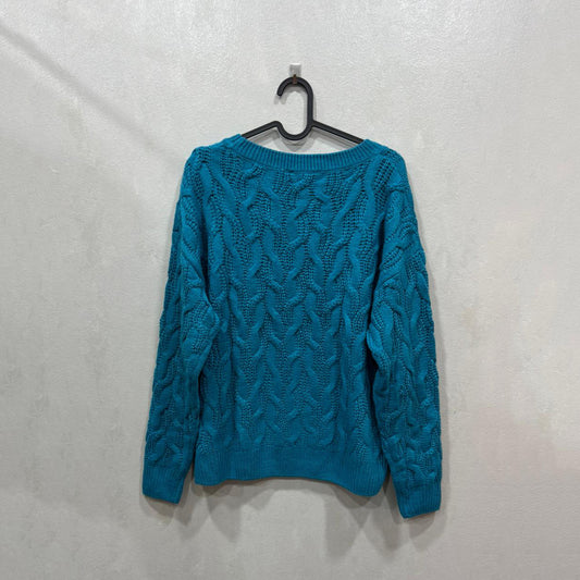 Camisola Tricot Azul Turquesa com Tranças – Tamanho M