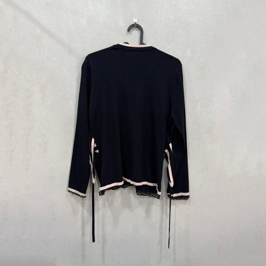 Cardigan preto Javier Perez com detalhes rosa – Tamanho M