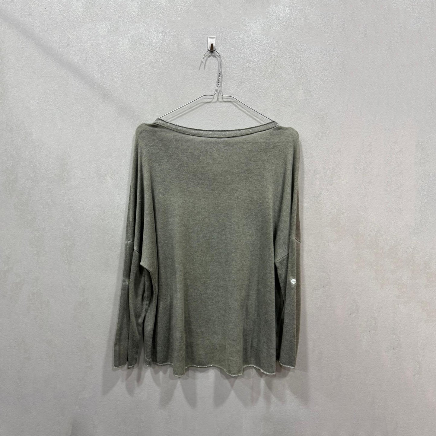 Camisola verde casual com bolsos frontais – Tamanho Único