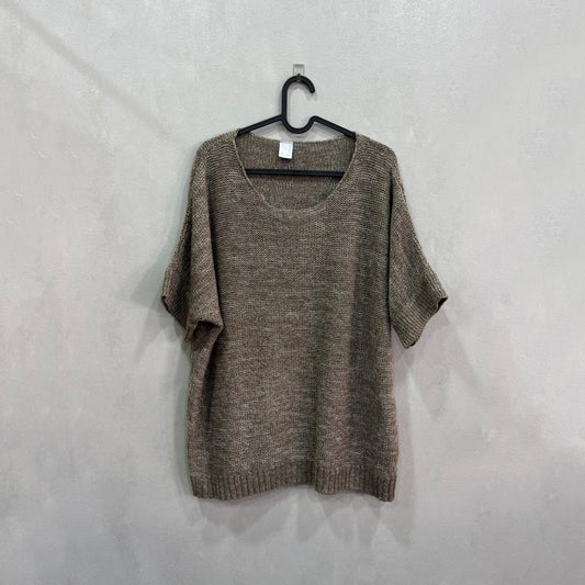 Camisola tricot castanha de manga curta – Tamanho EUR 48