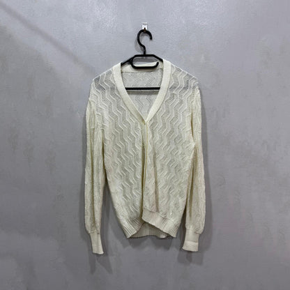 Cardigan de Malha Vazado em Off-White – Tamanho Único