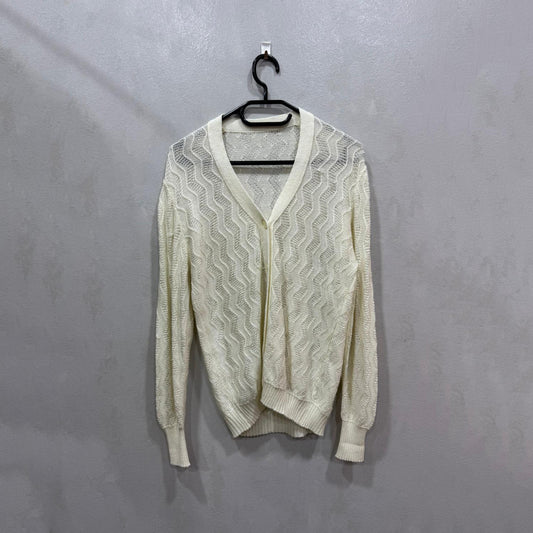 Cardigan de Malha Vazado em Off-White – Tamanho Único