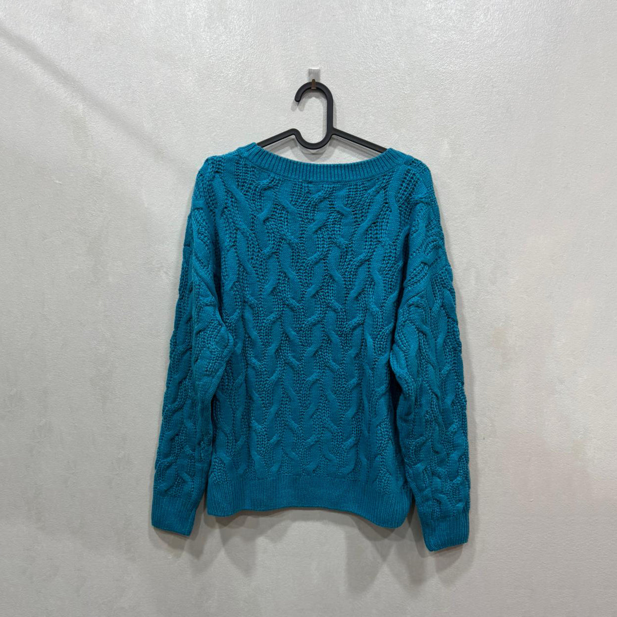 Camisola Tricot Azul Turquesa com Tranças – Tamanho M