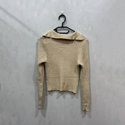 Camisola tricot bege canelada — Tamanho XS — Grade A