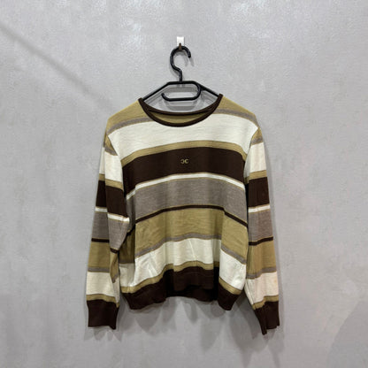 Camisola às Riscas Castanhas, Creme e Bege – Tamanho Único – Grade A (Marca: GC)