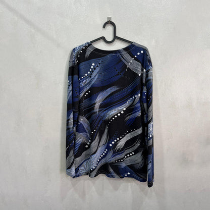 Blusa Estampada Ondas Azul E Preto – Tam. XL – Grade A