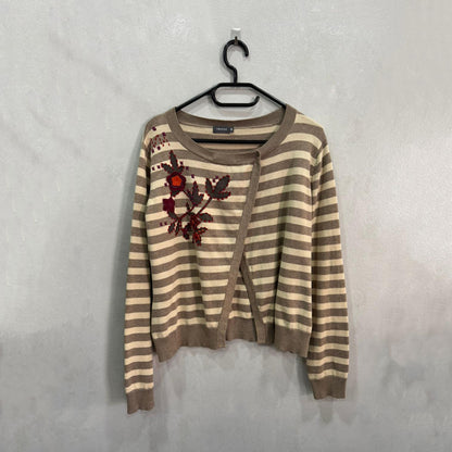 Casaco Tricot Trucco Listrado Com Bordado Floral – Tamanho 40 – Grade A