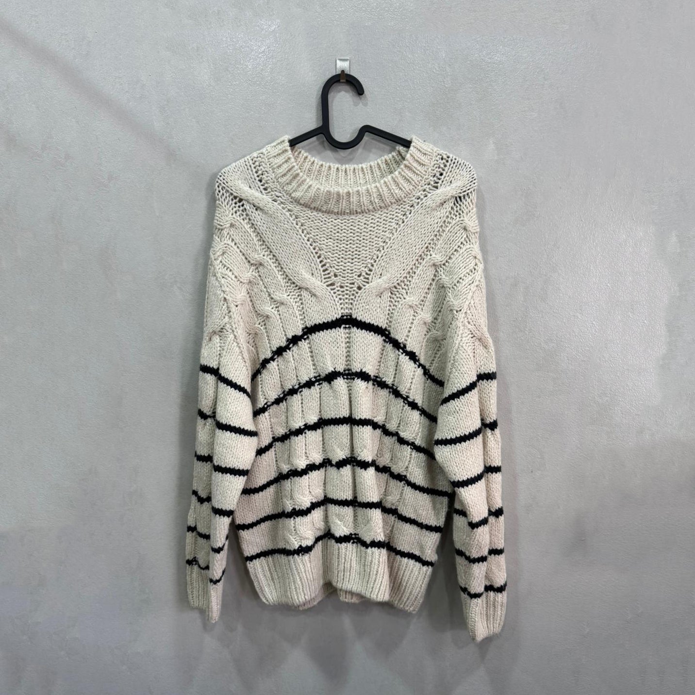 Camisola Creme Tricot Canelado às Riscas – Tamanho 38/38 – Grade A