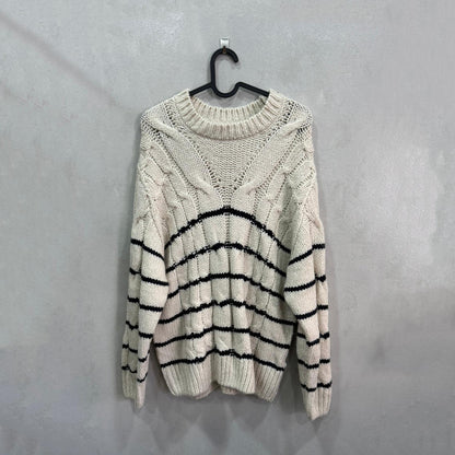 Camisola Creme Tricot Canelado às Riscas – Tamanho 38/38 – Grade A