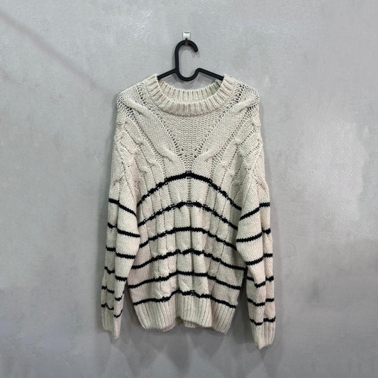 Camisola Creme Tricot Canelado às Riscas – Tamanho 38/38 – Grade A