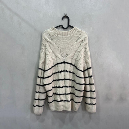 Camisola Creme Tricot Canelado às Riscas – Tamanho 38/38 – Grade A