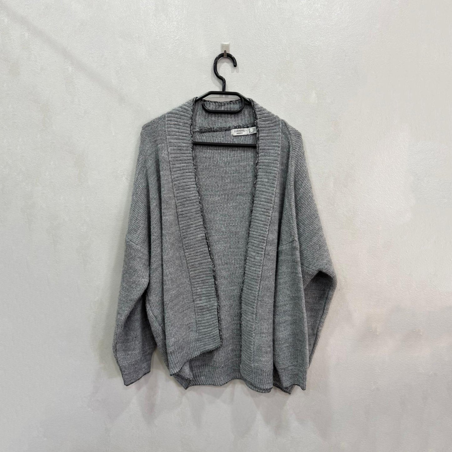 Cardigan Cortefiel Weekend Cinza em Malha Aberta – Tamanho M