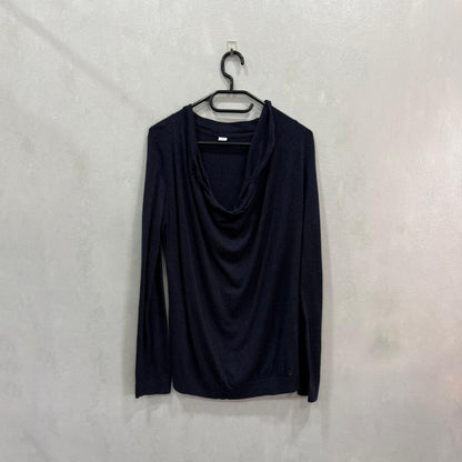 Camisola Preta em Malha com Decote Envolvente – Tamanho Único