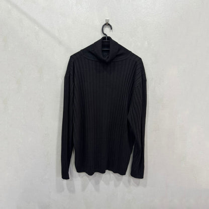 Camisola canelada preta de gola alta – Tamanho único