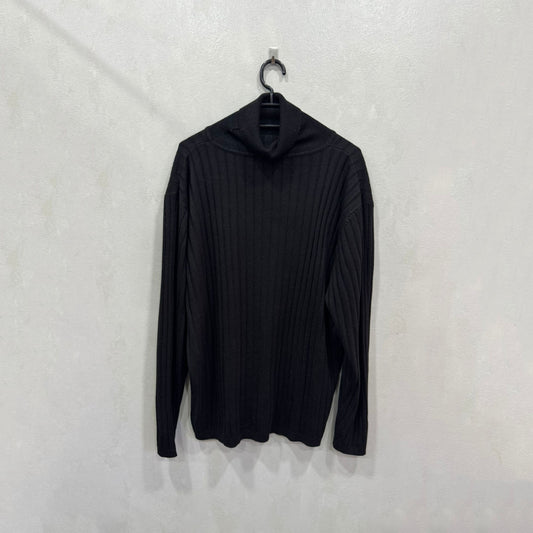 Camisola canelada preta de gola alta – Tamanho único