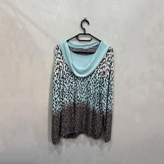 Camisola RABE com padrão animal print em azul e castanho – Tamanho 44