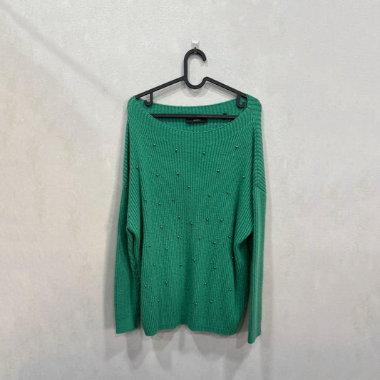 Camisola verde com detalhes de pérolas – Tamanho L