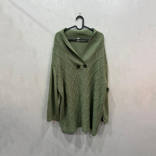 Camisola verde com gola larga e botões decorativos – Tamanho 54 (D/NL)