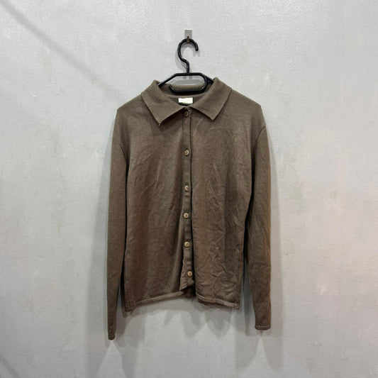 Cardigan castanho com gola clássica – Tamanho Único