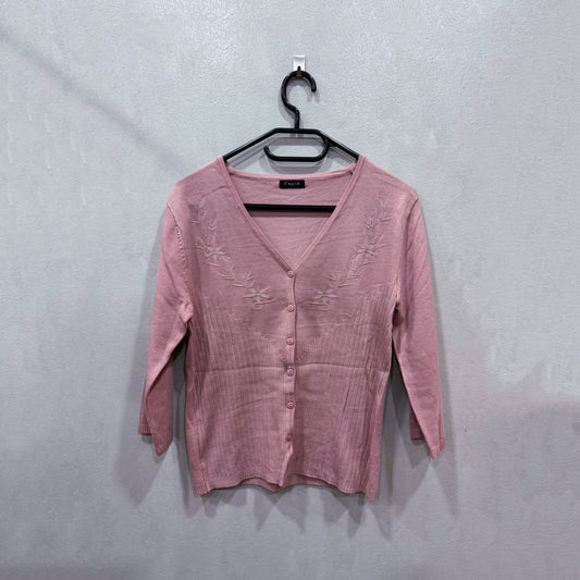 Cardigan rosa com bordado delicado – Tamanho Único