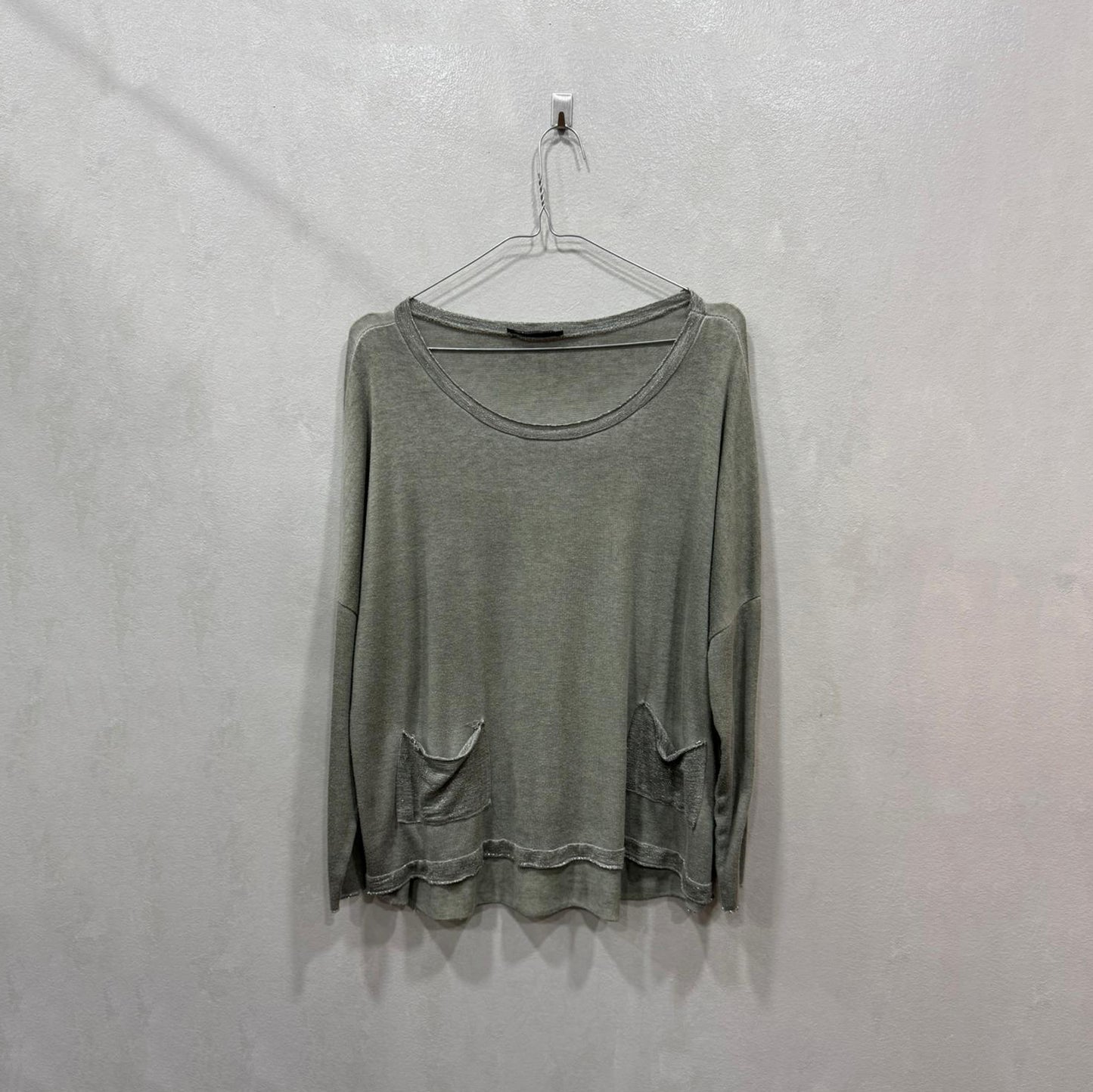 Camisola verde casual com bolsos frontais – Tamanho Único