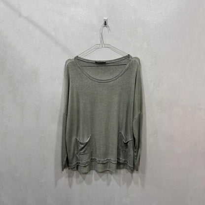 Camisola verde casual com bolsos frontais – Tamanho Único