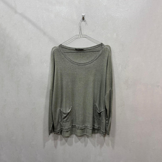 Camisola verde casual com bolsos frontais – Tamanho Único